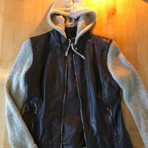 Knit sweater and faux leather sexy jacket